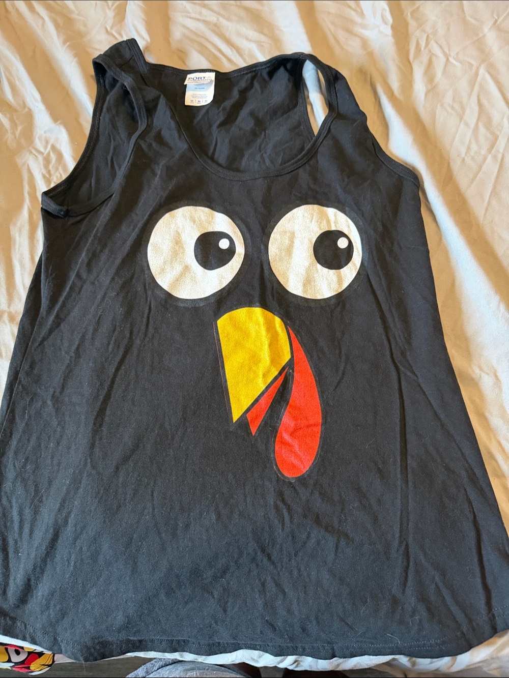 Black Graphic Tank Top with Cute Turkey Face